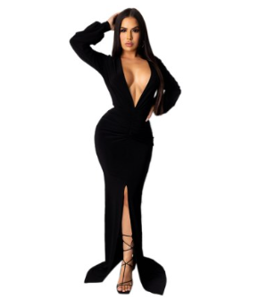 Solid Color V-Neck Sexy Women's Evening Dress