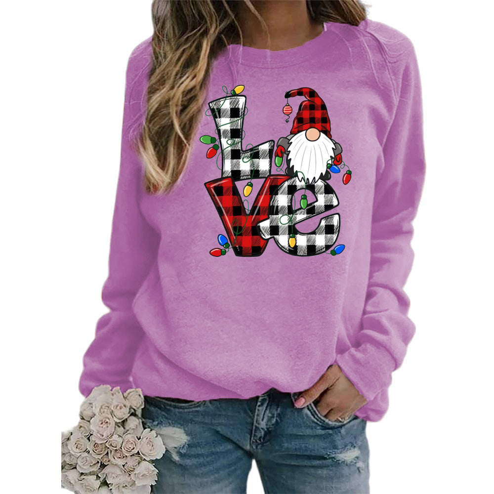 Printed Round Neck Long Sleeve Santa Sweater Coat for Women