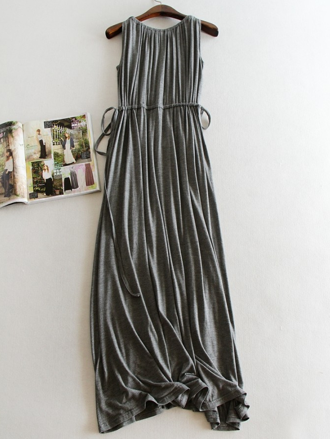 High-Waisted Sleeveless Maxi Dress with Drawstring