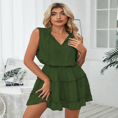 Sleeveless Loose V-neck Knee-length Dress