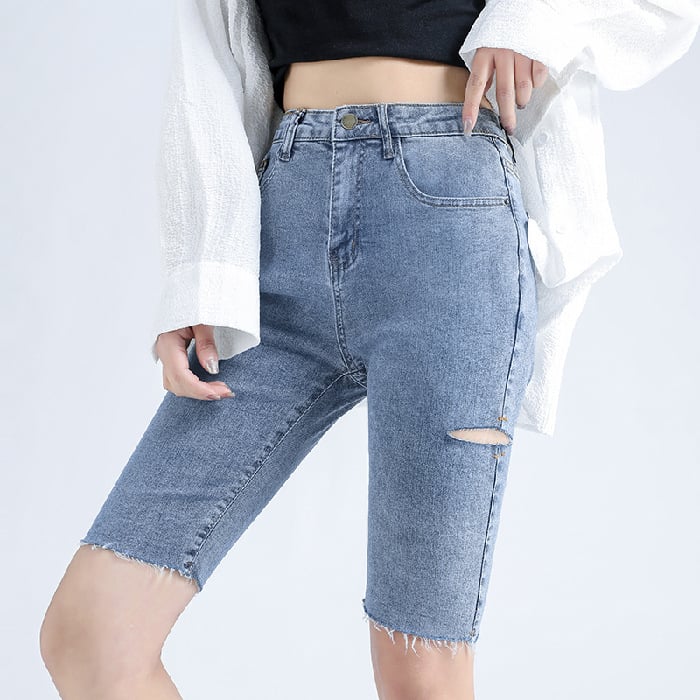 Trendy Women's Tight-Fitting Denim Five-Point Pants