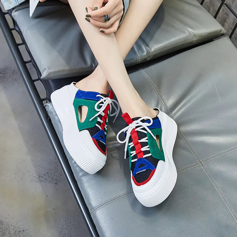 Platform Wedge Sandals with Lace-Up Design