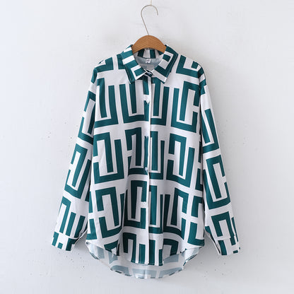 Fashion Floral Print Loose Long Sleeve Shirt for Women