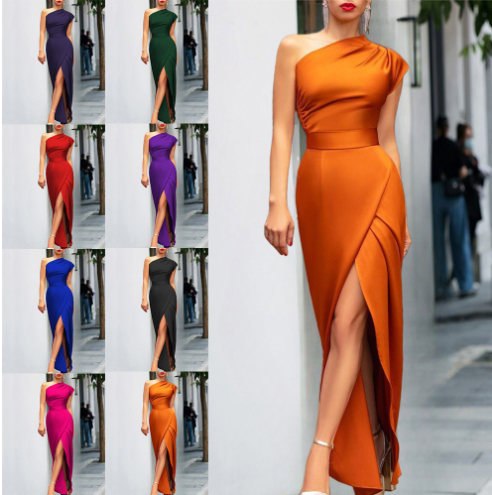 Romy - Chic Elegant One-Shoulder High-Waist Dress