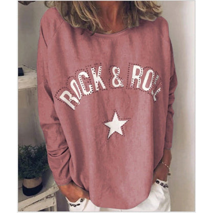 Women's Printed Diamond Round Neck Long Sleeve Top