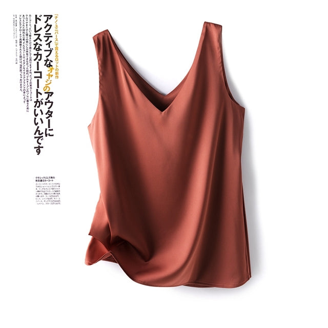 Versatile Women's Solid Silk Satin Tank Top