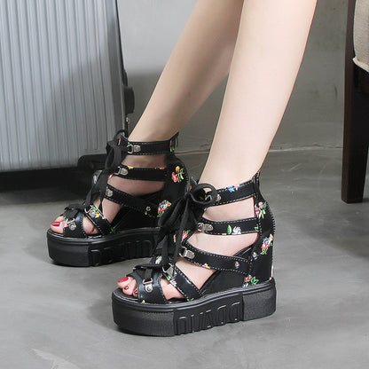Spring Summer Wedge Sandals with Floral Design