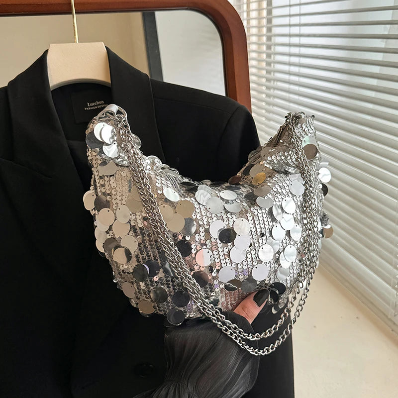 Sequin Bag Women  New Trendy Versatile Chain Solid One Shoulder Bags