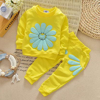 Conjunto de atuendo floral de primavera-otoño para niñas