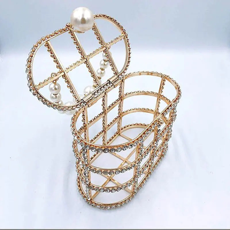 Luxury Beaded Metallic Cage Clutch for Women