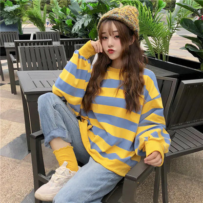 Striped Long Sleeve Pullover Sweatshirt