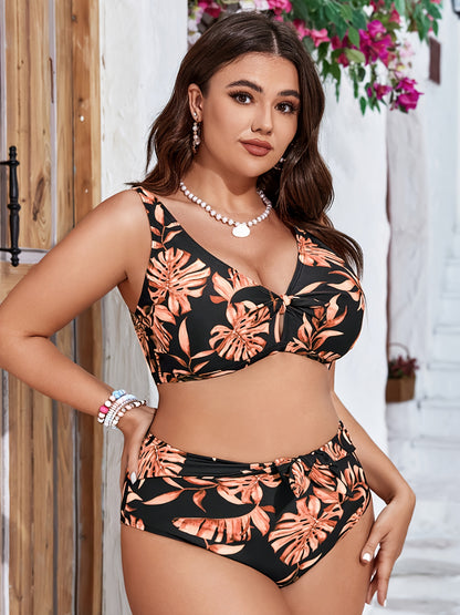 High-Stretch V-Neck Bikini Set for Women with Prints