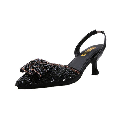 Rhinestone Bow Pointed Toe Stiletto High Heels