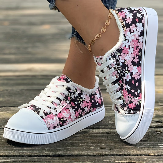 Women's Casual Sakura Floral Print Low-Top Lace-Up Shoes