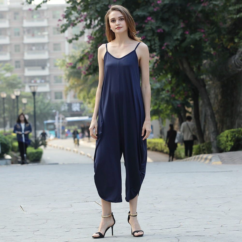 Plus Size Women's Deep V Neck Sexy Jumpsuit