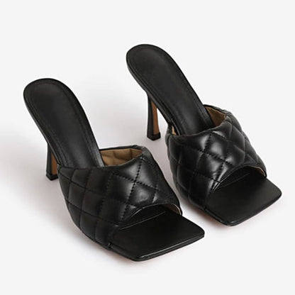 Checked High-Heeled Sandals for Spring and Summer