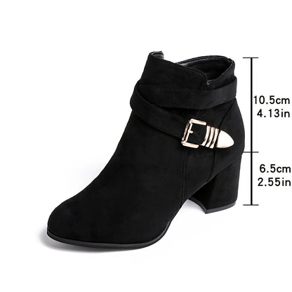 Short Ankle Boots with Chunky Heel, Pointed Toe, and Side Zipper Boots