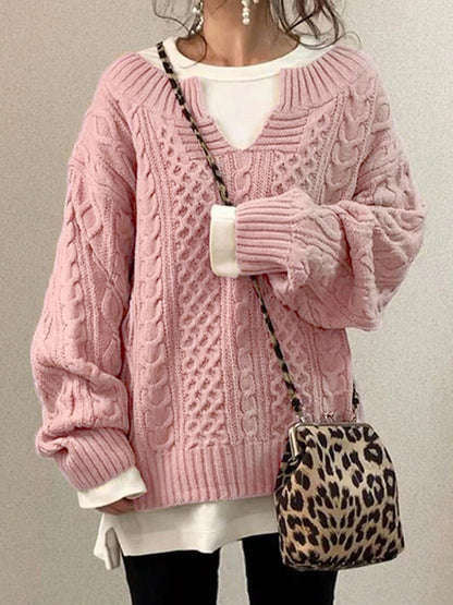 Chic Women's Knitted V-Neck Sweater for Autumn Winter