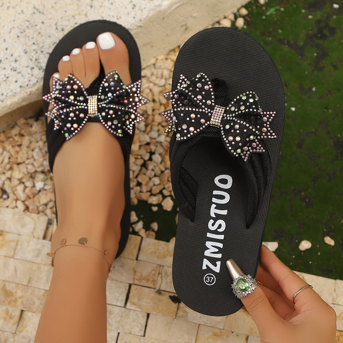 Women's Glitter Bow Flip-Flops