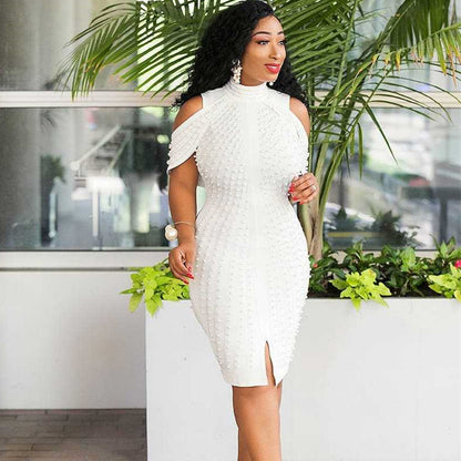 Plus Size White Beaded Dress - Fashionable & Sexy