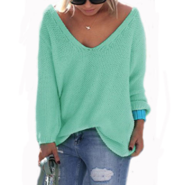 V-Neck Solid Color Sweater for Women