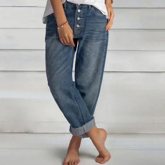 Women's Slim Denim Straight Pants - Casual Versatile Style