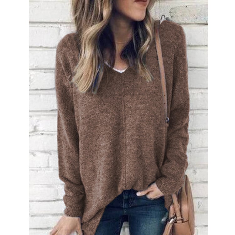 V-neck Plus Size Fleece Pullover Sweater for Women