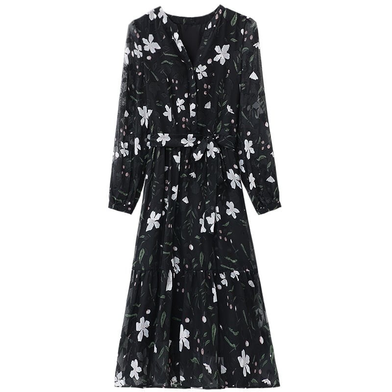 French Style Floral Chiffon Dress for Women