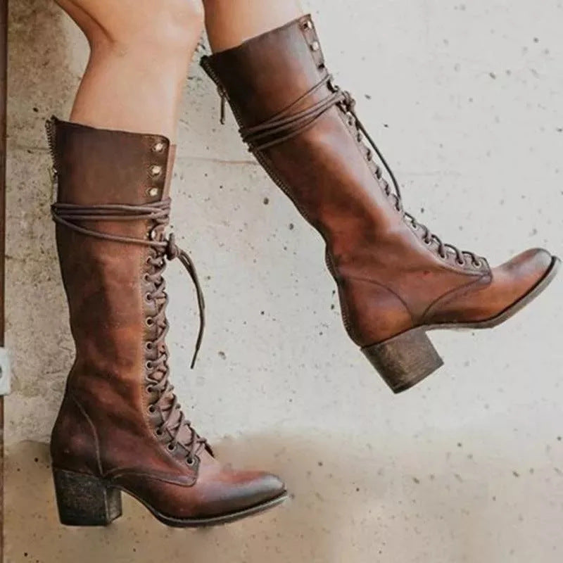 Women's Lace-up Boots with Thick Heels