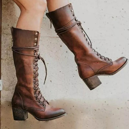 Women's Lace-up Boots with Thick Heels