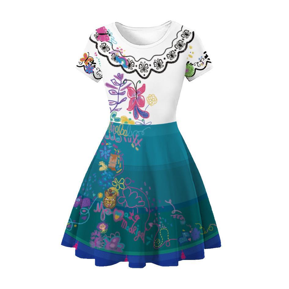 Encanto Style Girls Dress with Flutter Sleeves and Bag