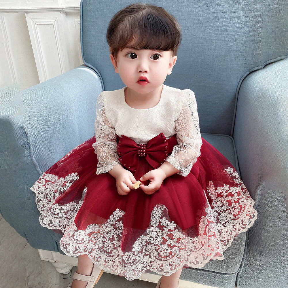 Lace Stitching Long-Sleeved Washing Gown