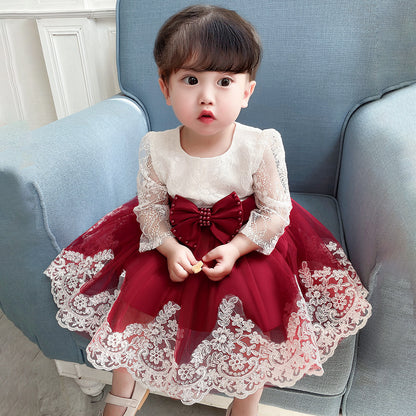 Lace Stitching Long-Sleeved Washing Gown
