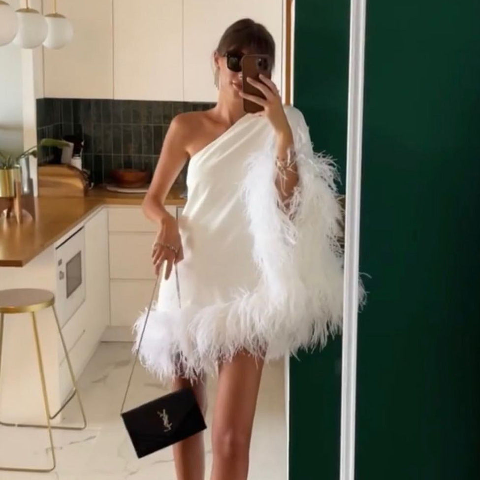 Sexy One-Shoulder Cape Dress for Parties