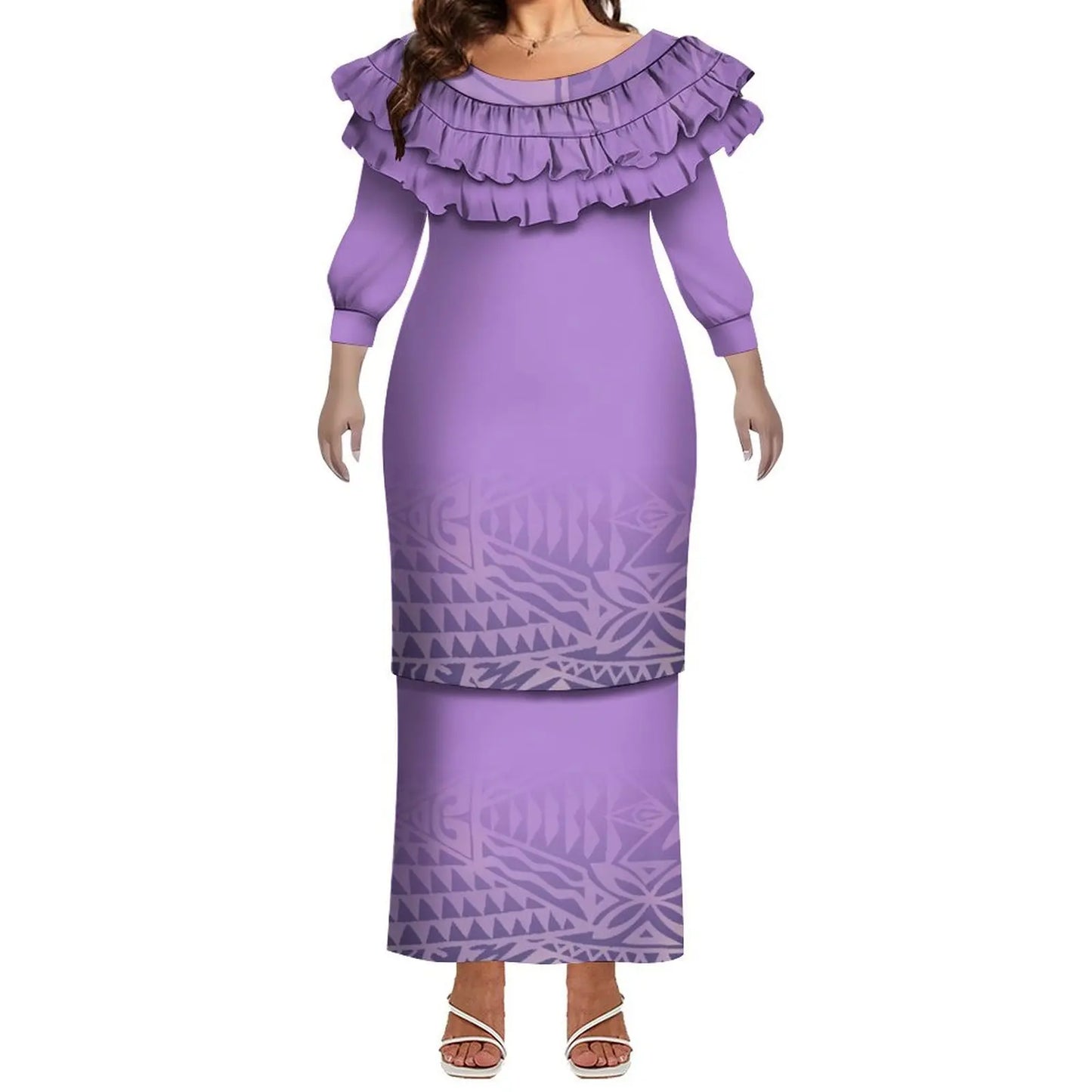 Plus Size Women Hawaiian Print Full Sleeve Long Dress