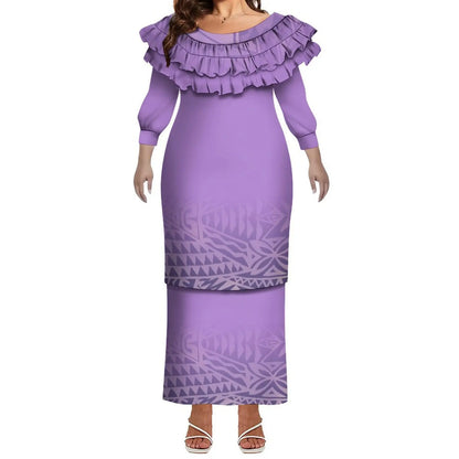 Plus Size Women Hawaiian Print Full Sleeve Long Dress