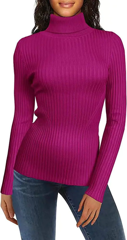 Fashionable Turtleneck Ribbed Sweater for Women