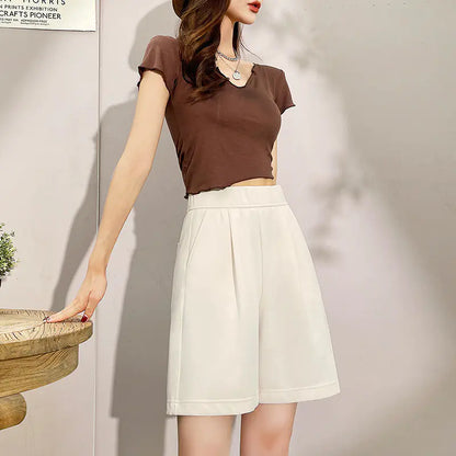 Plus Size Women's High Waist Wide Leg Sports Shorts - Trendy Attic Store01