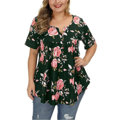 Plus Size V-Neck Printed T-Shirt for Women