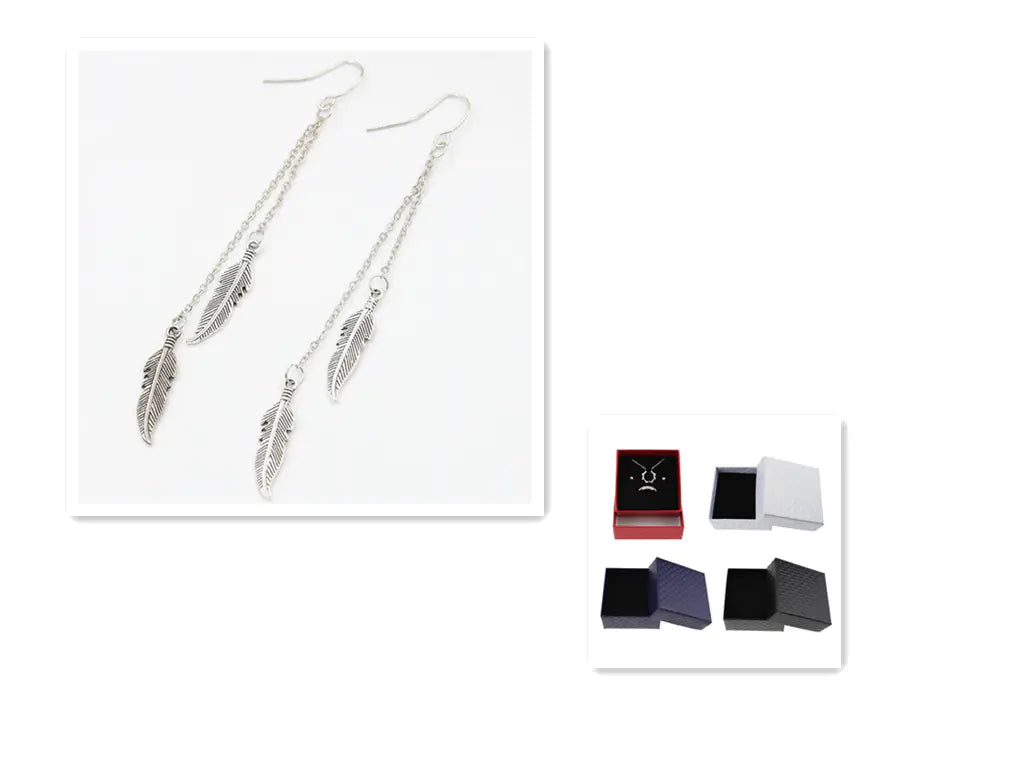 Trendy Leaf Earrings with Tassel Chain and Feathers