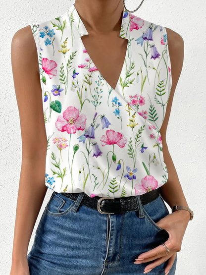 Summer Women's Printed V-Neck Blouse Shirt