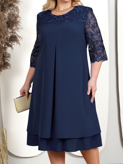 Casual Plus Size Embroidered Chiffon Dress for Women