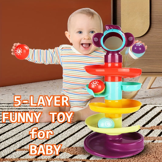 Multi-Color 5-Layer Ball Track Tower - Educational Spinning Balls Toy for Youngsters
