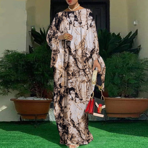 Plus Size Long Sleeve Printed Evening Dress