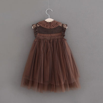 Girls' Summer Dress with Ruffled Sleeves and Tulle