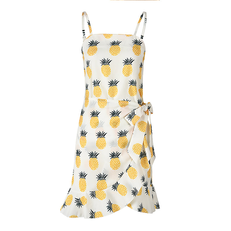 Leaf Print Cami Chiffon Dress - Irregular Short Skirt