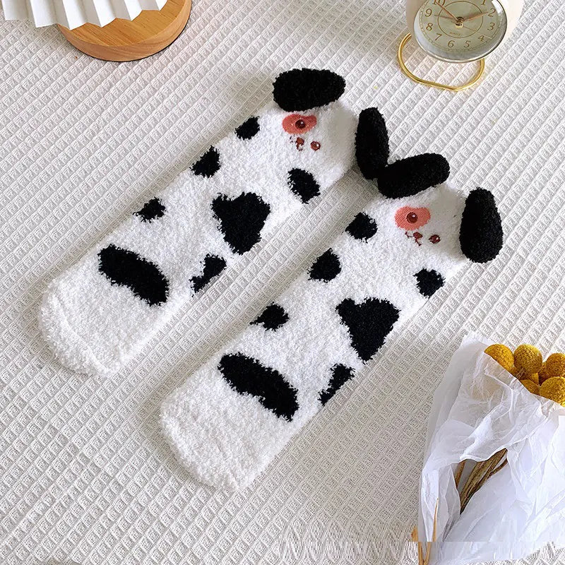 Dicke warme Korallenfleece-Socken für Damen, mittellang, zum Schlafen