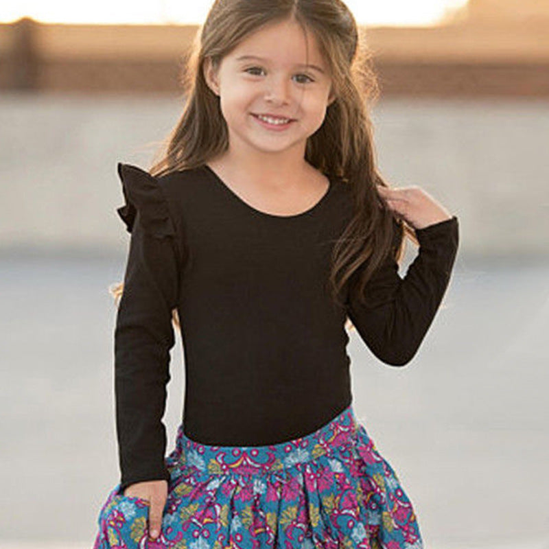 Multicolor Cotton Ruffle Sleeve T-Shirt for Girls