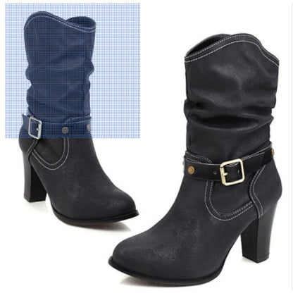 Pleated Mid-Heel Boots