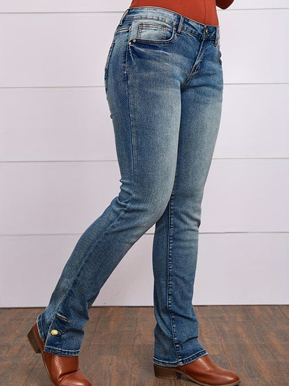Women's Stretchy Straight-Leg Embroidered Denim Pants